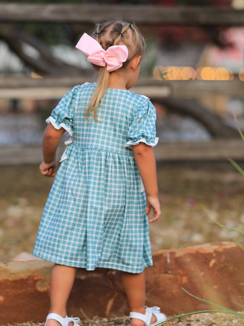 Western Plaid Horse Embroidered Girl Dress - 3