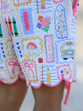 Back to School Print Girl Short Set Scallop Hem - 7