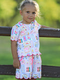 Back to School Print Girl Short Set Scallop Hem - 3