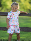 Back to School Print Girl Short Set Scallop Hem - 4
