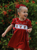 Girls Christmas Reindeer Smocked Red Bow Dress - 5