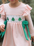 Christmas Tree Smocked Embroidery Stripe Baby Girls Dress - 2