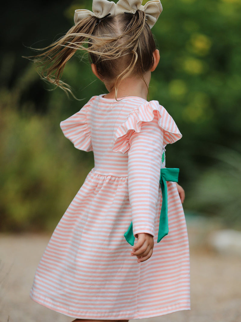 Christmas Tree Smocked Embroidery Stripe Baby Girls Dress - 5