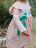Christmas Tree Smocked Embroidery Stripe Baby Girls Dress - 3