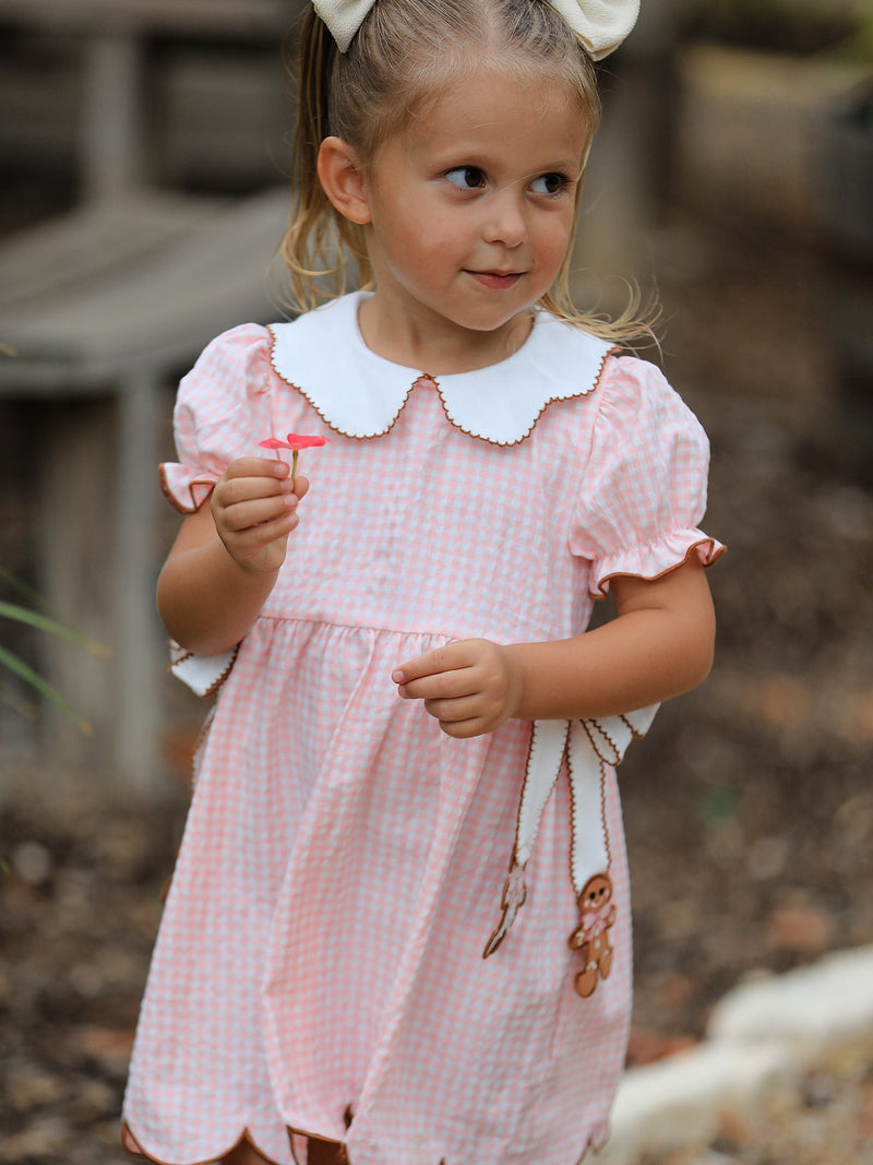 Christmas Girls Gingerbread Peter Pan Collar Dress - 3