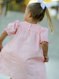 Girls Horse Smocking Embroidered Coral Dress - 4