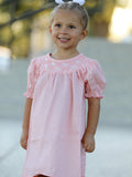 Girls Horse Smocking Embroidered Coral Dress - 3