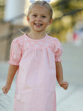 Girls Horse Smocking Embroidered Coral Dress - 2