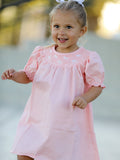 Girls Horse Smocking Embroidered Coral Dress - 5