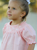 Girls Horse Smocking Embroidered Coral Dress - 6
