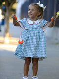 Fall Plaid Girls Dress Pumpkin Bow Smocked Peter Pan Collar - 2