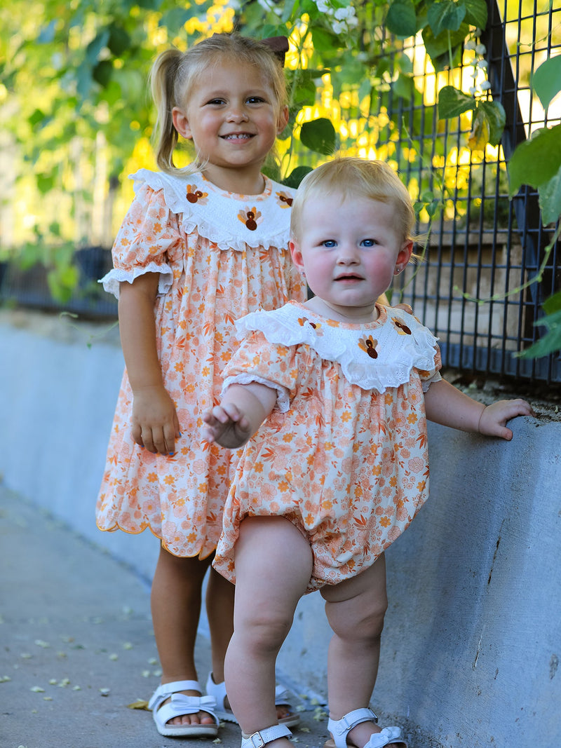 Thanksgiving Turkey Floral Lace Ruffle Girls Dress - 7