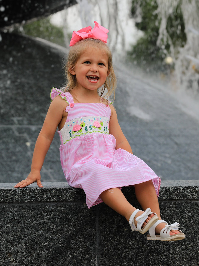 Turtle Girls Dress Pink Stripe Ruffle Strap - 3