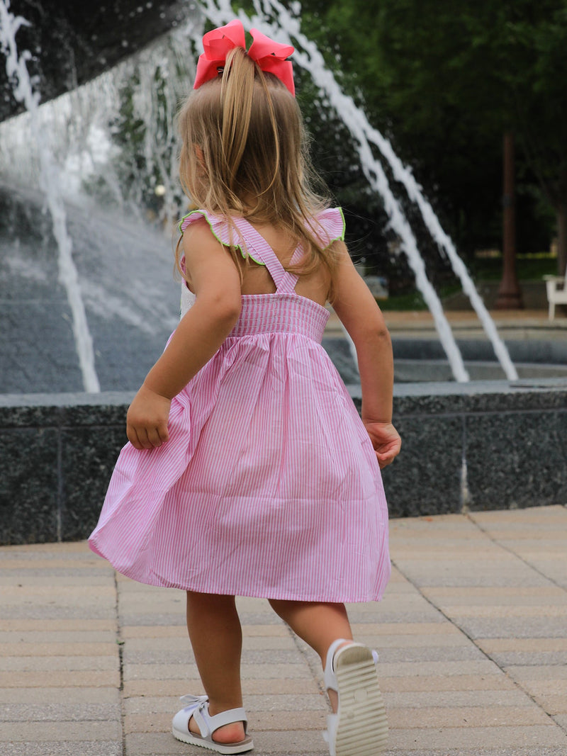Turtle Girls Dress Pink Stripe Ruffle Strap - 2