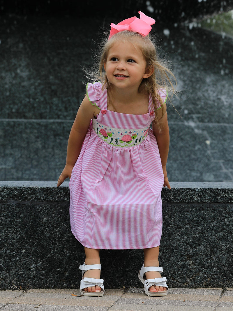 Turtle Girls Dress Pink Stripe Ruffle Strap - 5