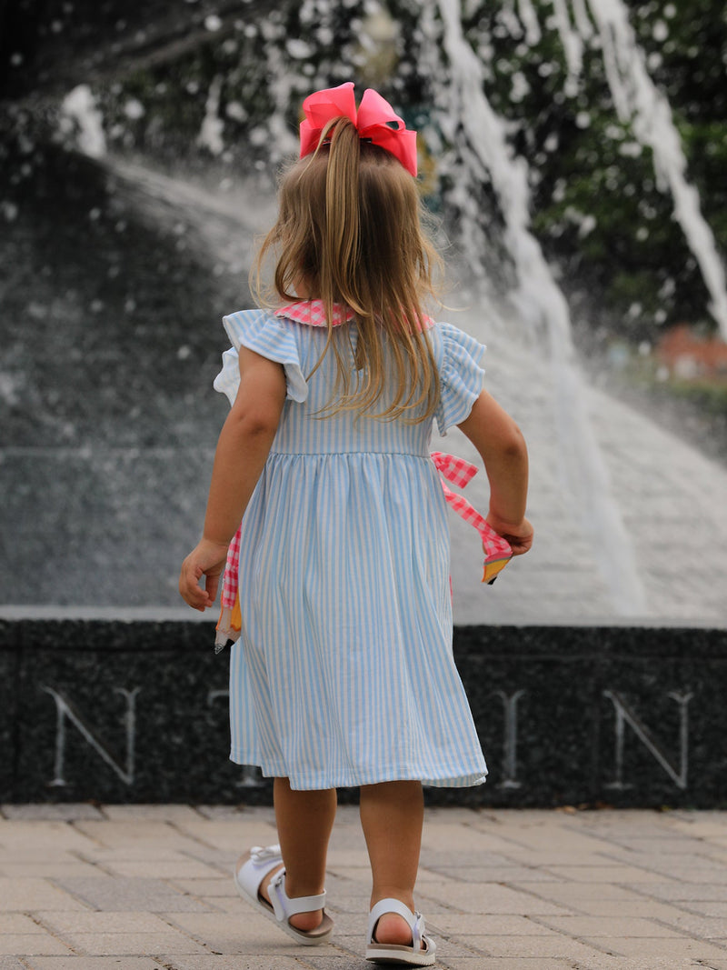 Back To School Girls Striped lapels Bow Dress - 5