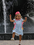 Back To School Girls Striped lapels Bow Dress - 2