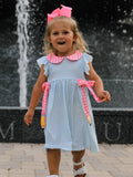 Back To School Girls Striped lapels Bow Dress - 1