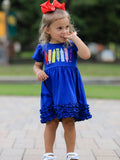 Girls Back To School Crayon Twirl Dress Ruffle Applique - 1