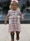 Western Horse Embroidered Smocked Plaid Girls Dress - 1