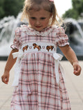 Western Horse Embroidered Smocked Plaid Girls Dress - 3