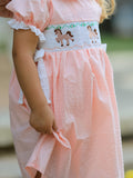 Girls Smocked Horse Embroidery Puff Sleeve Dress - 4