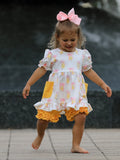 Girls Back To School Pencil Bow Ruffle Top & Shorts Set - 1