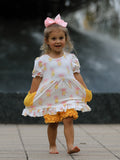 Girls Back To School Pencil Bow Ruffle Top & Shorts Set - 3