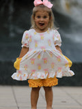 Girls Back To School Pencil Bow Ruffle Top & Shorts Set - 4