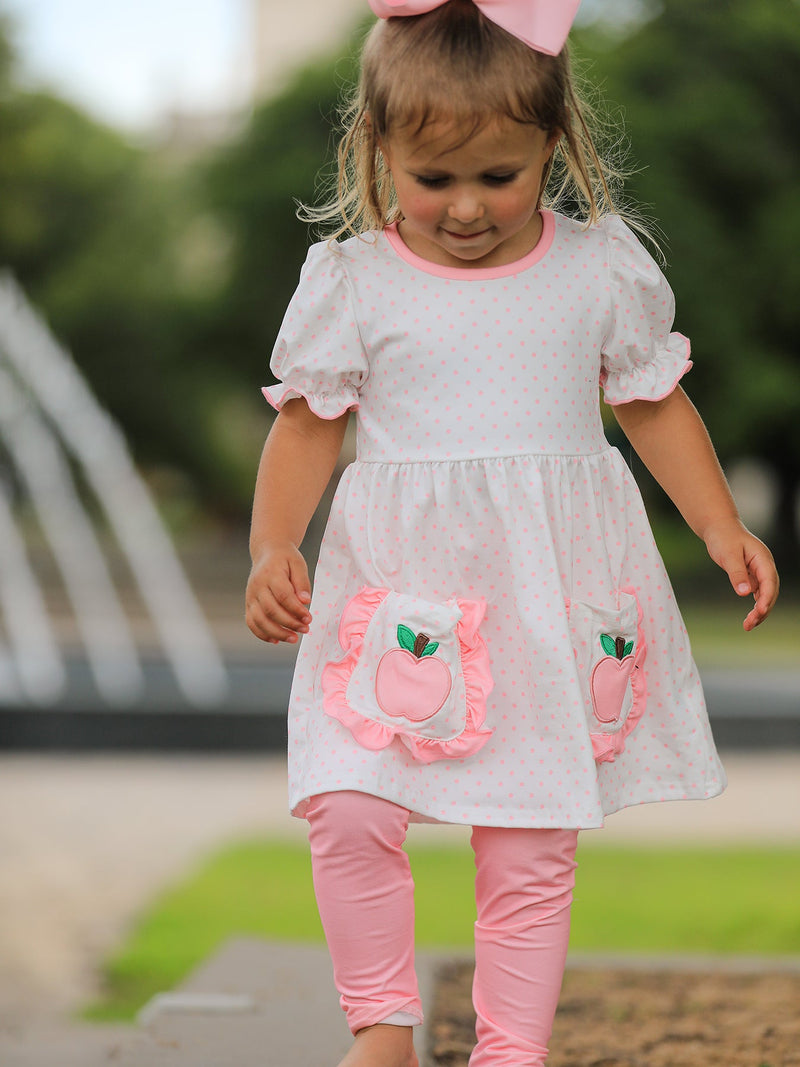 Back To School Girls' Apple Applique Set with Pockets - 1