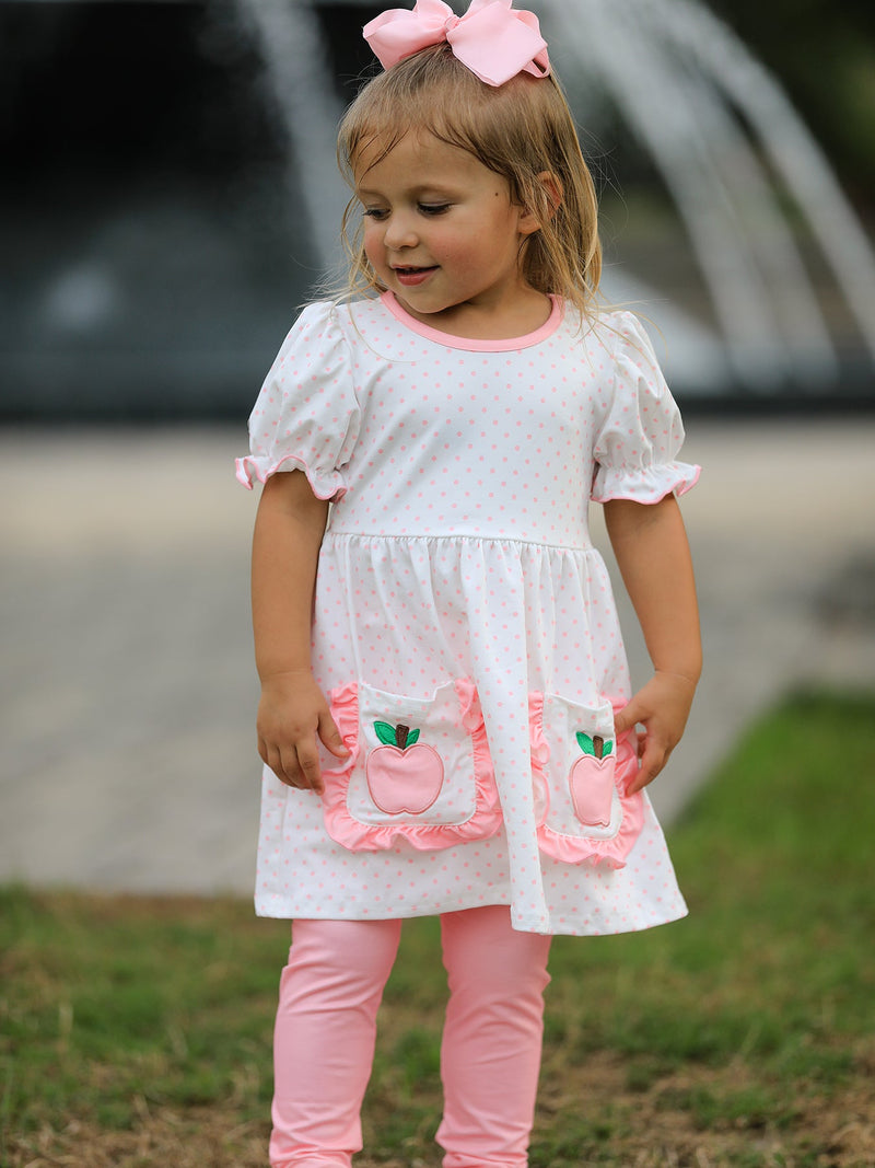 Back To School Girls' Apple Applique Set with Pockets - 2
