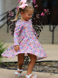 Fall Vintage Floral Print Girls Long Sleeve Twirl Dress - 4