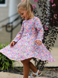 Fall Vintage Floral Print Girls Long Sleeve Twirl Dress - 2