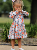 Halloween Pumpkin Ghost Girls Dress Long Sleeve Twirl Dress - 3
