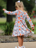 Halloween Pumpkin Ghost Girls Dress Long Sleeve Twirl Dress - 4