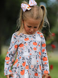 Halloween Pumpkin Ghost Girls Dress Long Sleeve Twirl Dress - 5
