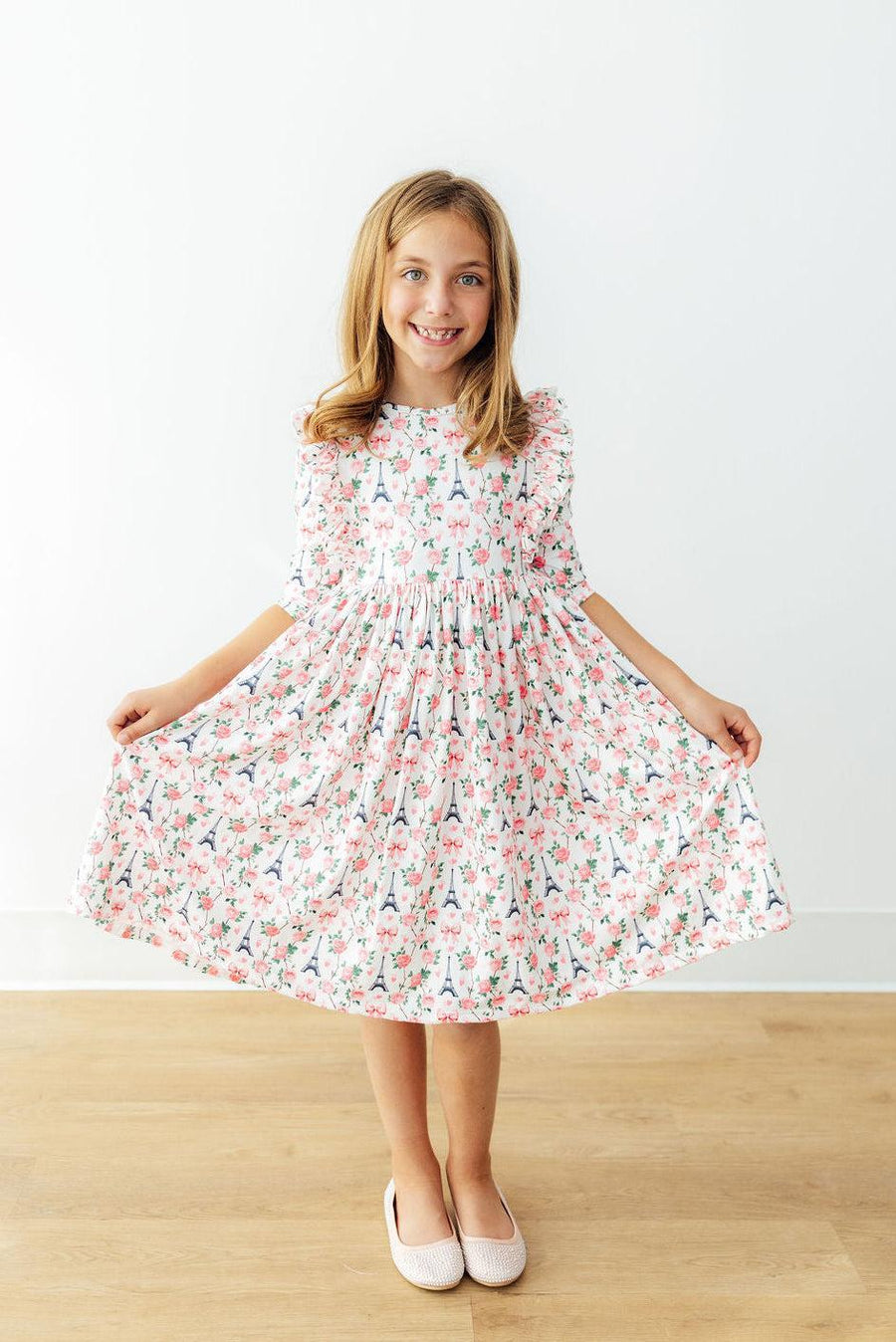 Mila in Paris 3/4 Sleeve Ruffle Twirl Dress