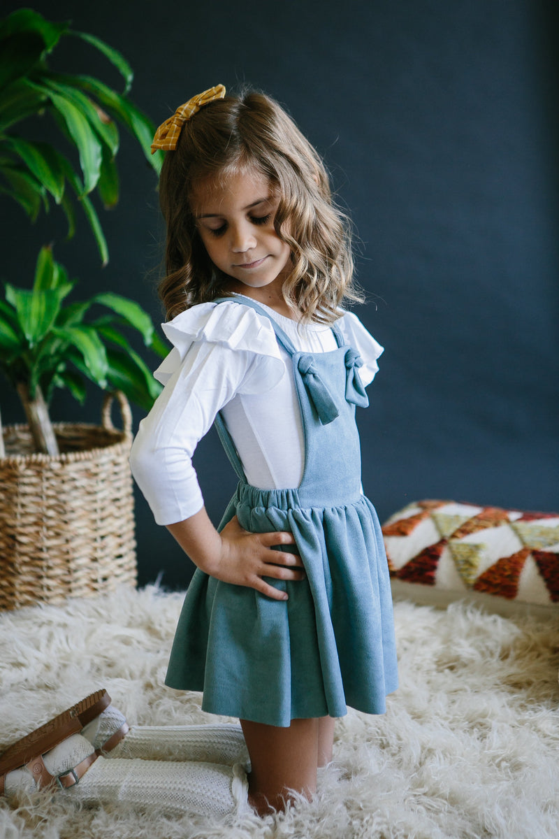 Vintage Blue Faux Suede Pinafore - 1