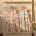 Lace-trimmed Bow Girls' Dress-Pink/Blue - 12