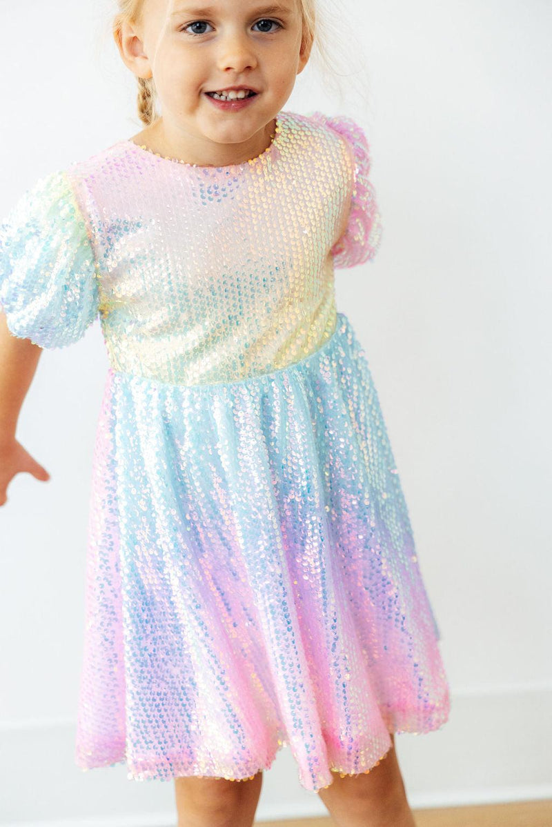 Ombre Puff Sleeve Sequin Dress - 1
