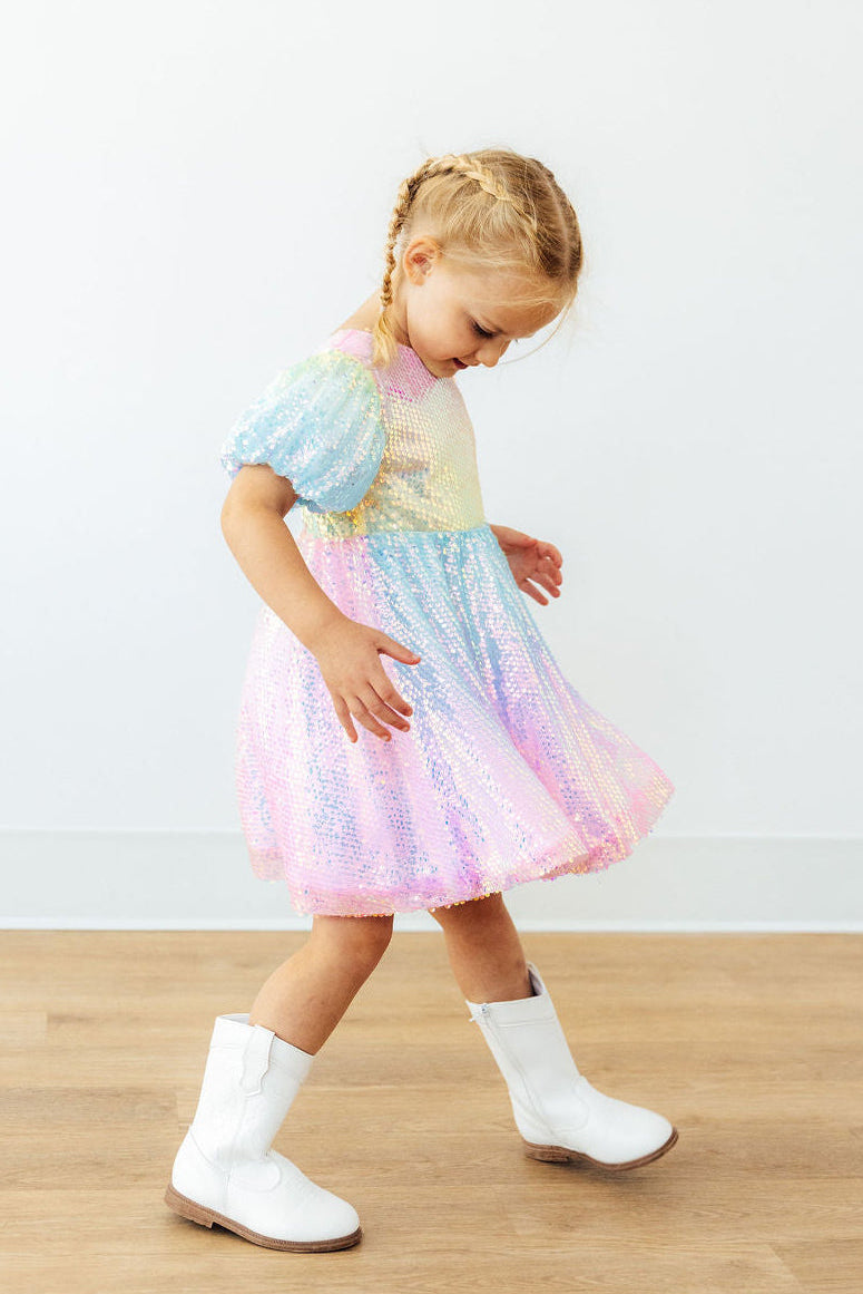 Ombre Puff Sleeve Sequin Dress - 5