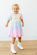 Ombre Puff Sleeve Sequin Dress - 6