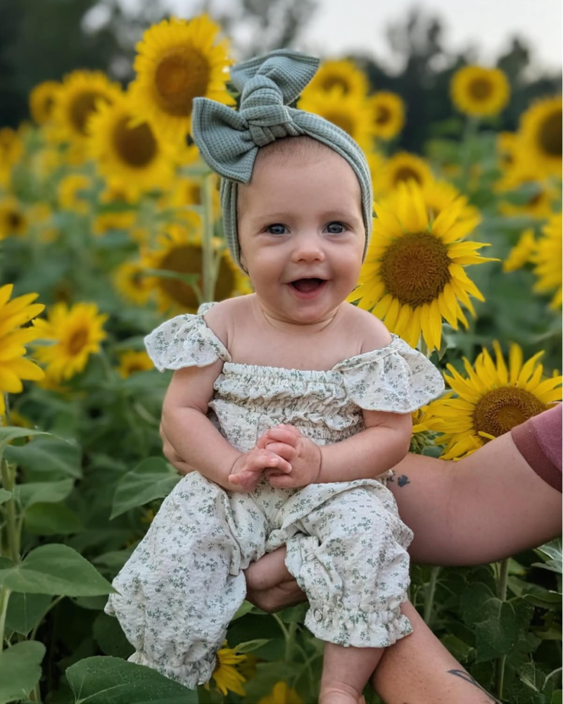 Paisley Smocked Ruffle Jumpsuit - White with Green Leaves - 2