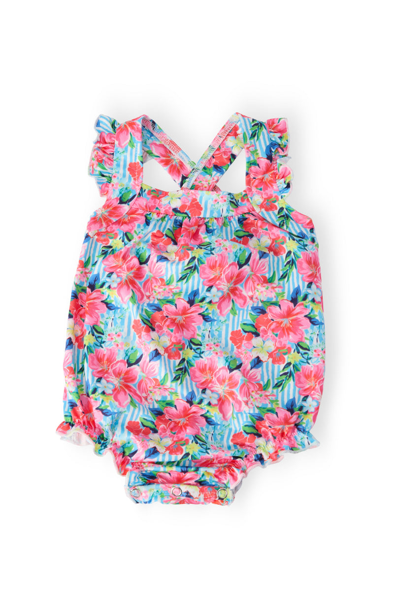 Petals in Paradise Ruffle Cross Back Romper - 1