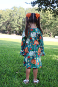 Thanksgiving Day Fall Girls Set Of 2 Pcs In One Package Pumpkin Print Dress - 8
