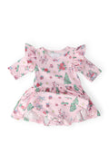 Pink Christmas 3/4 Sleeve Twirl Flutter Bodysuit - 2