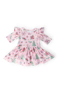 Pink Christmas 3/4 Sleeve Twirl Flutter Bodysuit - 1