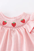 Baby Girls Strawberry Embroidered Plaid Smocked Dress - 13