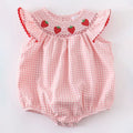 Baby Girls Strawberry Plaid Smocked Romper - 9