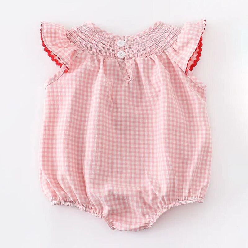 Baby Girls Strawberry Plaid Smocked Romper - 14